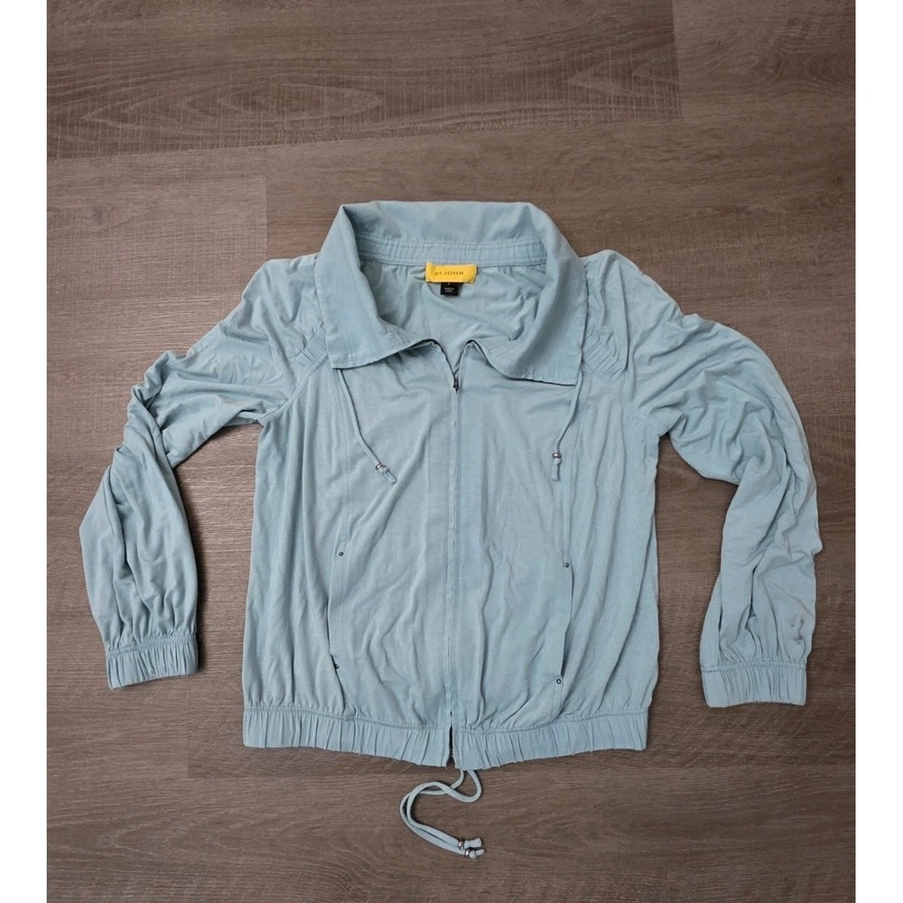 St. John Spring Jacket Full Zip Relaxed Designer Size P Teal Green Pockets